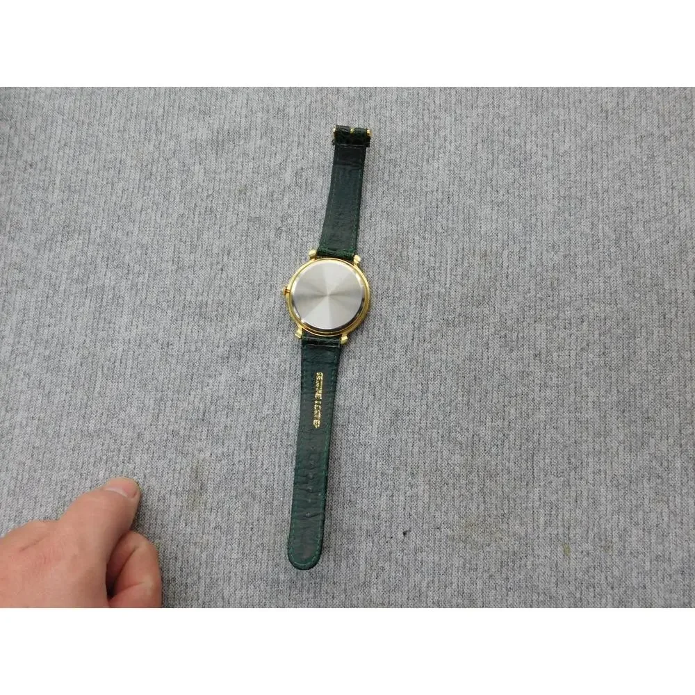 INMODE Quartz Watch Womens White Dial Green Leather Band Gold Tone Case Japan